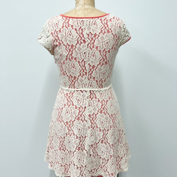 Lauren Conrad Cream Lace Over Coral Spring Dress, LC Dress Floral Cream Overlay - Picture 2 of 5